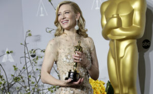 MCT AND WIRE SERVICES OUT. NO SALES. TRIBUNE NEWSPAPERS,  WEBSITES AND TELEVISION STATIONS ONLY. THIS PHOTO IS EMBARGOED UNTIL THE CONCLUSION OF THE ACADEMY AWARDS SHOW. IT CANNOT BE POSTED ON THE INTERNET OR ELSEWHERE UNTIL SUCH TIME.......   HOLLYWOOD,  CA March 2, 2014.  Cate Blanchett with her Oscar for Best Actress in a Leading Role (Blue Jasmine) in the press room during the 86th Annual Academy Awards on Sunday, March 2, 2014 at the Dolby Theatre at Hollywood & Highland Center in Hollywood,  CA.  (Lawrence K. Ho / Los Angeles Times)